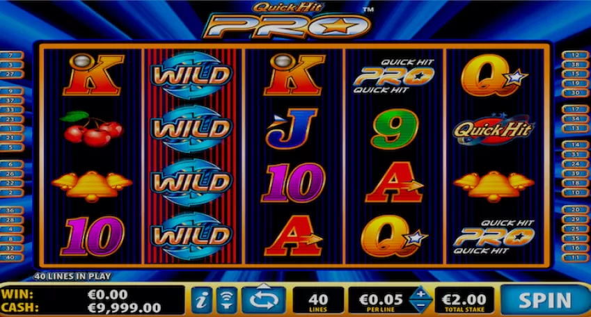 A Multicasino Quick Hit Pro slot machine with winning wild and fruit symbols