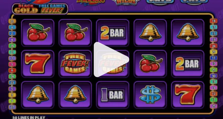 A Multicasino Gold Fever slot machine with bells, cherries and free games
