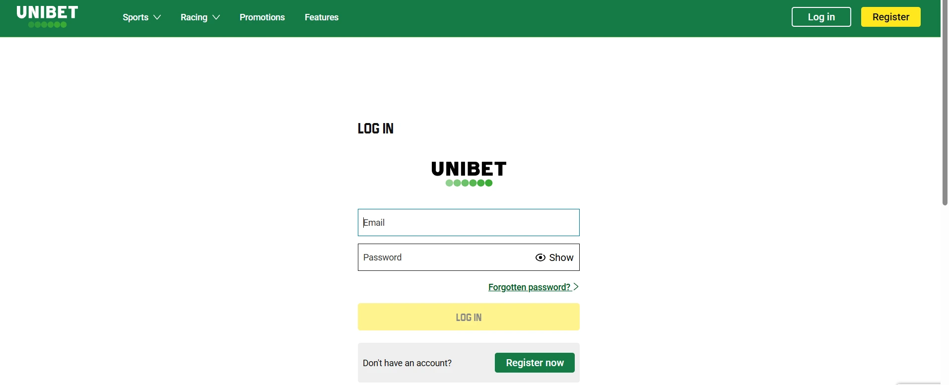 Unibet login